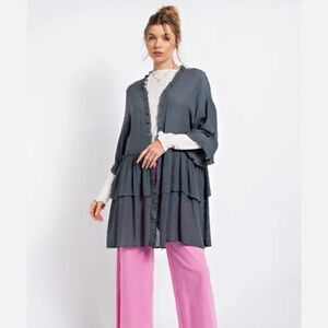 Easel Open Front Ruffled coastal boho shabby chic Kimono Cardigan
